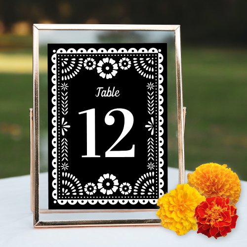 Black  White Papel Picado Wedding Table Number