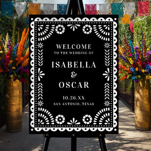 Black & White Papel Picado Wedding Welcome Sign