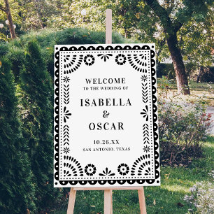 Black & White Papel Picado Wedding Welcome Sign