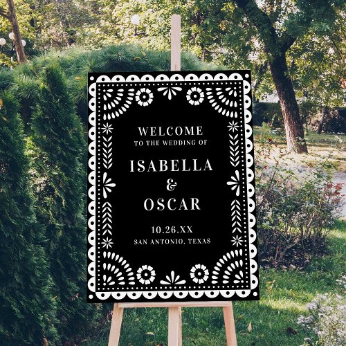 Black  White Papel Picado Wedding Welcome Sign