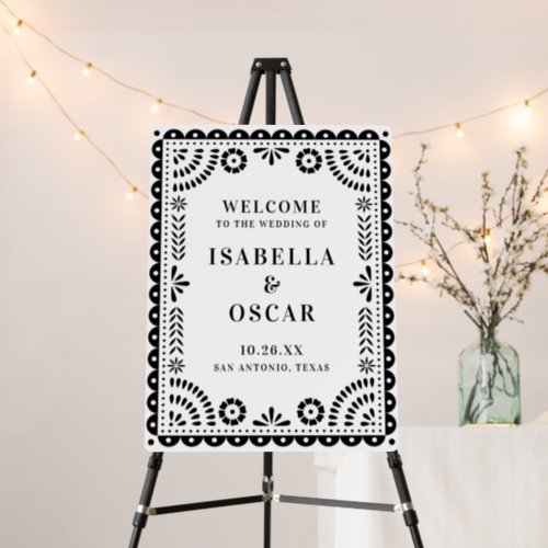 Black  White Papel Picado Wedding Welcome Sign