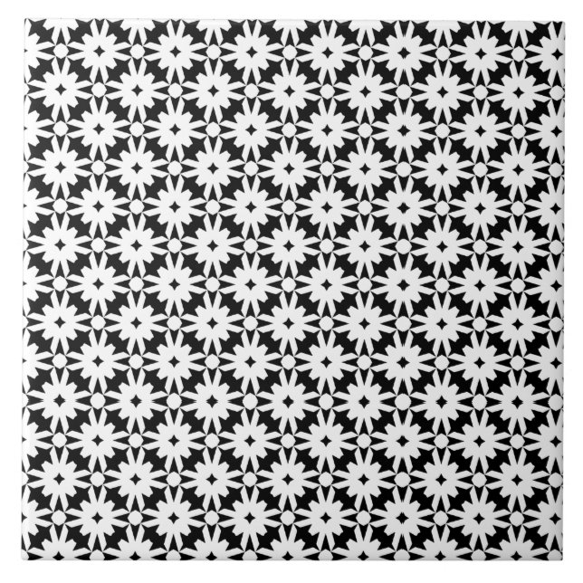 Black White Paper Flower Chain Pattern   Ceramic Tile (Front)