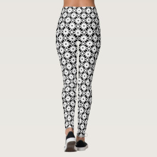 Black White Paper Flower Chain Pattern leggings