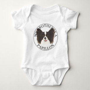 Black & White Papillon Dog Baby Bodysuit