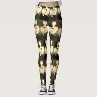 Black & white Papillon Dog designer leggings