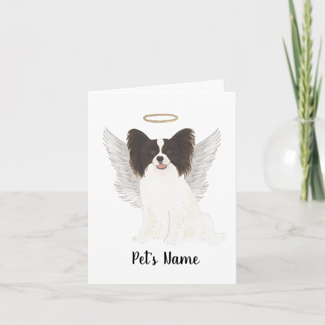 Black & White Papillon Sympathy Memorial Card (Front)