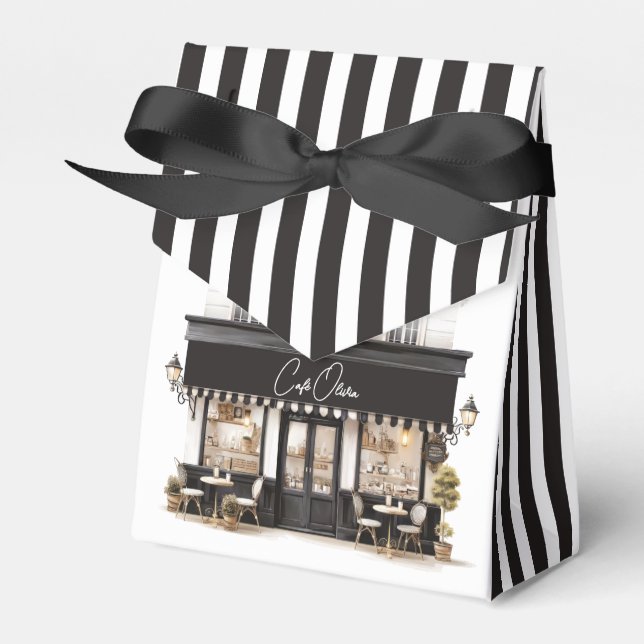 Black & White Paris Café Birthday Favor Boxes (Front Side)