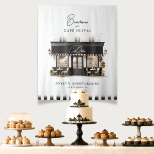Black & White Paris Café Birthday Welcome Backdrop