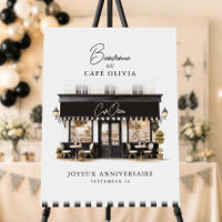 Black & White Paris Café Birthday Welcome Sign