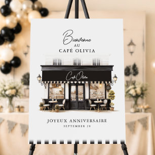 Black & White Paris Café Birthday Welcome Sign