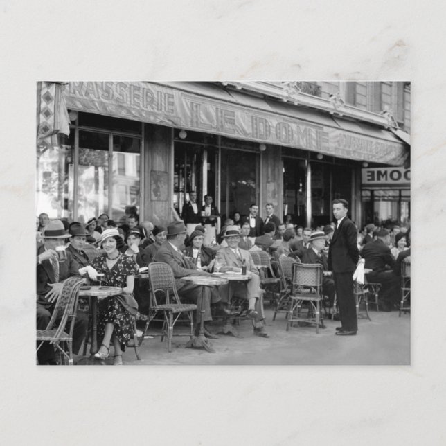 Black & White Paris Café Postcard (Front)