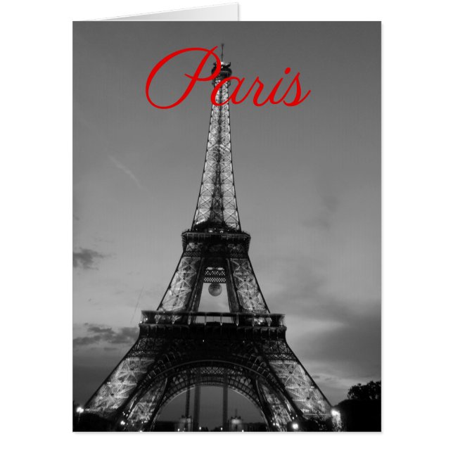 Black White Paris City Night Eiffel Tower European Card (Front)