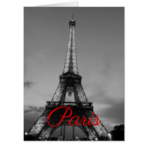 Black White Paris City Night Eiffel Tower European Card