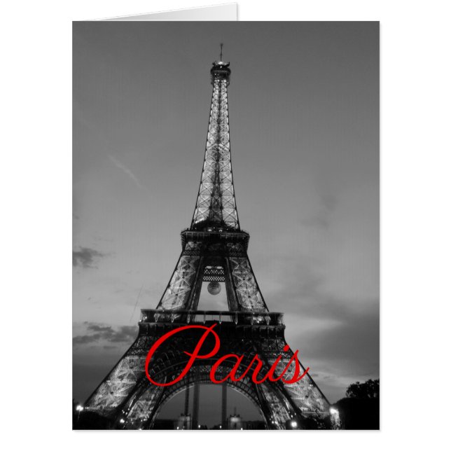 Black White Paris City Night Eiffel Tower European Card (Front)