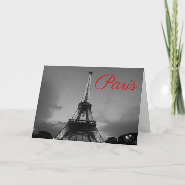 Black White Paris City Night Eiffel Tower European Card (Front)