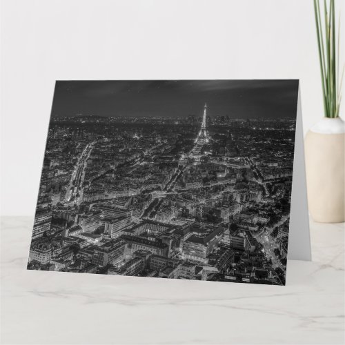 Black White Paris City Night Eiffel Tower European Card
