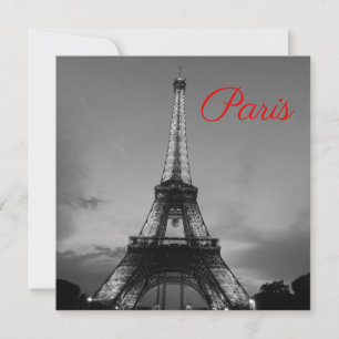 Black White Paris City Night Eiffel Tower European Card