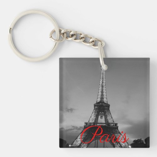 Black White Paris City Night Eiffel Tower European Keychain