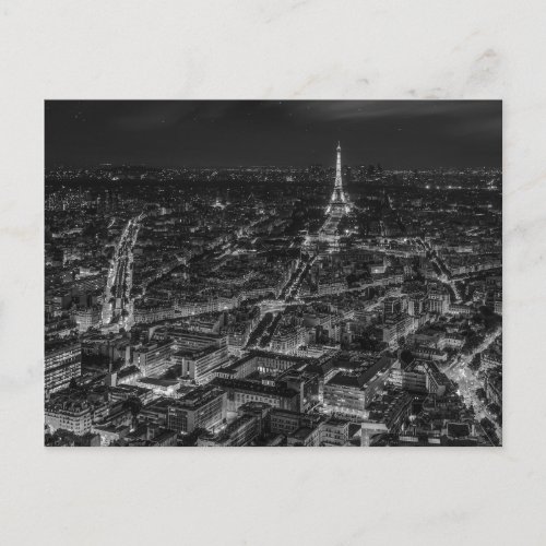 Black White Paris City Night Eiffel Tower Travel Postcard