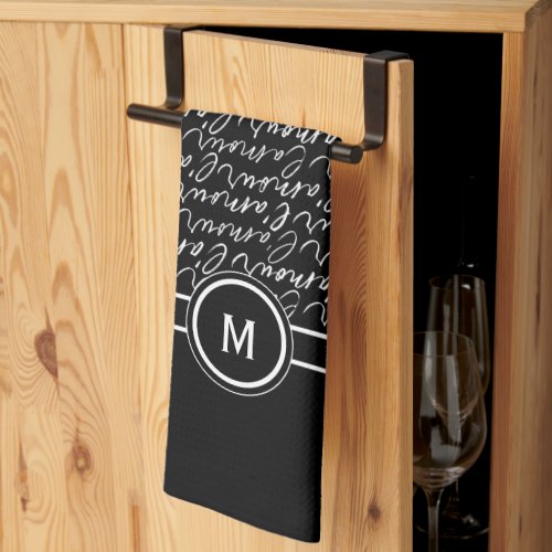 Black  White Paris dreaming monogram  Kitchen Towel