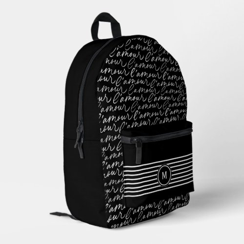 Black  White Paris dreaming monogram  Printed Backpack