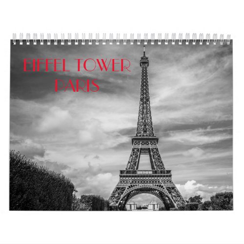 Black  White Paris Eiffel Tower Calendar