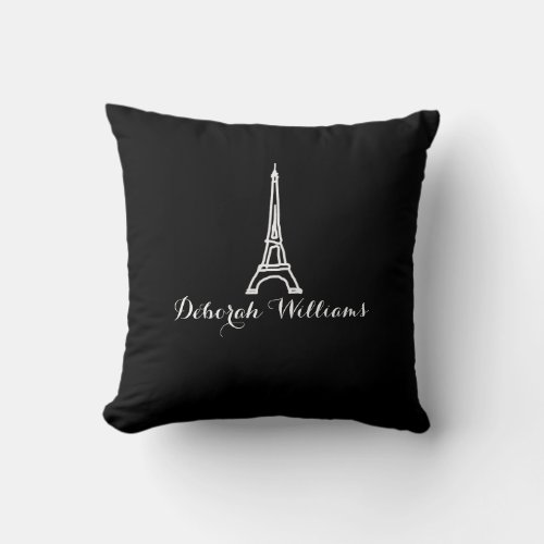 black  white Paris Eiffel Tower nice Throw Pillow