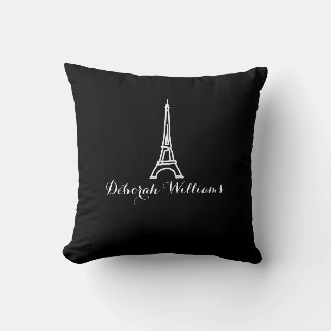 black & white Paris Eiffel Tower nice Throw Pillow (Front)