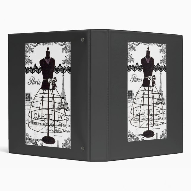 Black White Paris Fashion Mannequin 3 Ring Binder (Background)