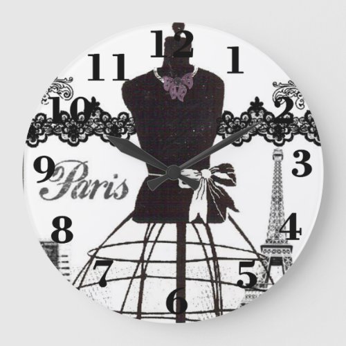 Black White Paris Fashion Mannequin Large Clock