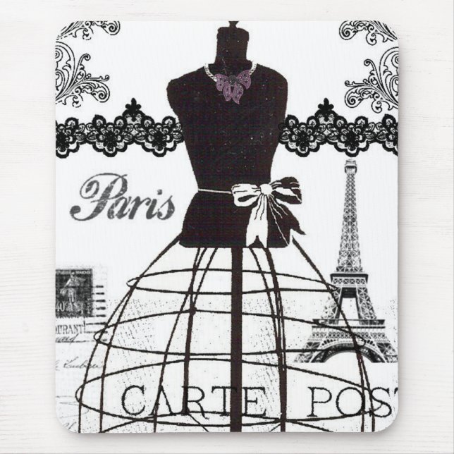 Black White Paris Fashion Mannequin Mouse Pad (Front)