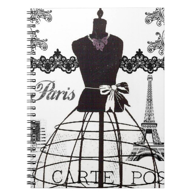 Black White Paris Fashion Mannequin Notebook (Front)