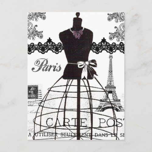 Black White Paris Fashion Mannequin Postcard