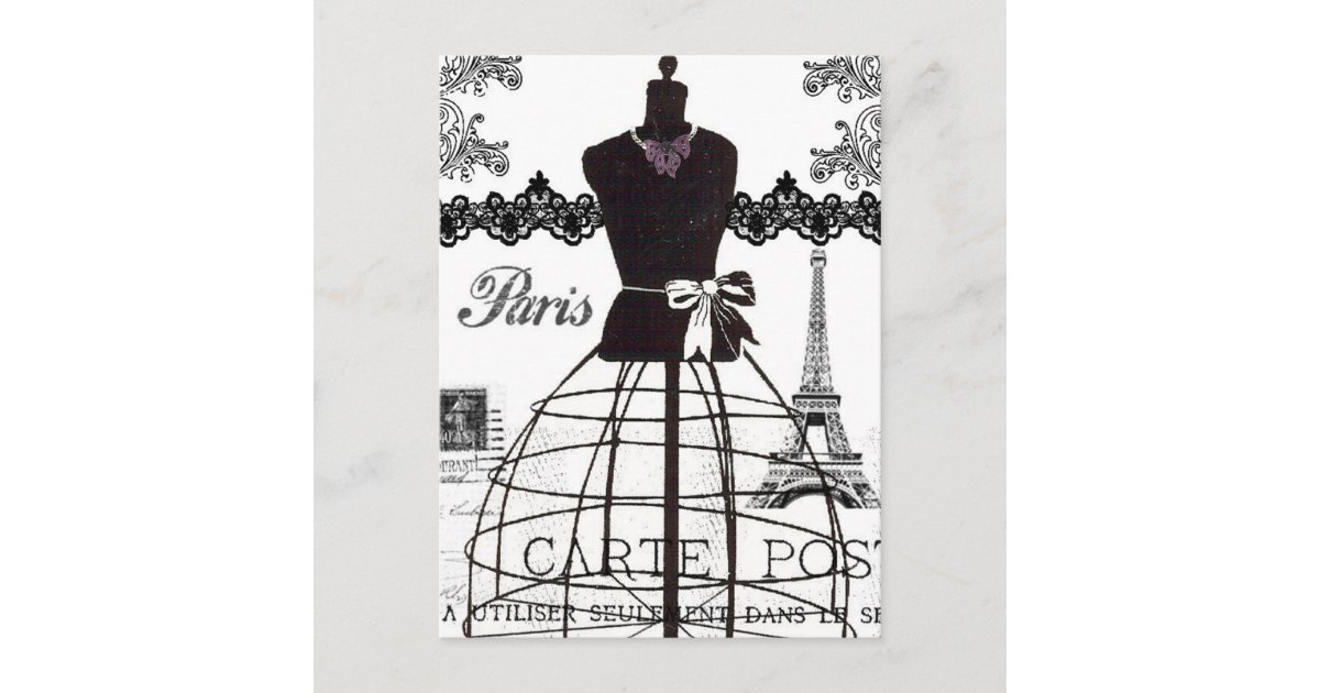 Black White Paris Fashion Mannequin Postcard