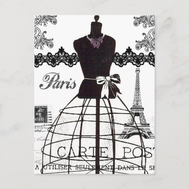Black White Paris Fashion Mannequin Postcard (Front)