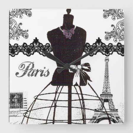 Black White Paris Fashion Mannequin Square Wall Clock