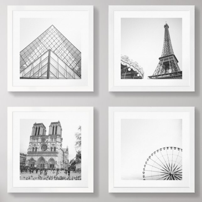 Black & White Paris Framed Wall Art Set of 4 (Front)