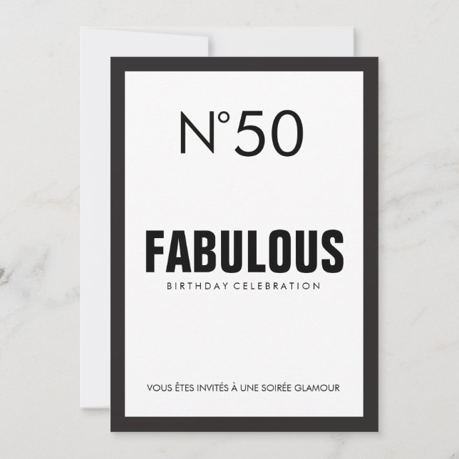 Black & White PARIS Theme FABULOUS 50TH Birthday Invitation (Back)