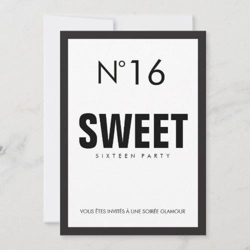 Black  White PARIS Theme SWEET SIXTEEN 16 PARTY Invitation