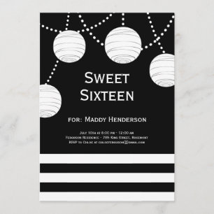 Black & White Party Lantern Birthday Invitation