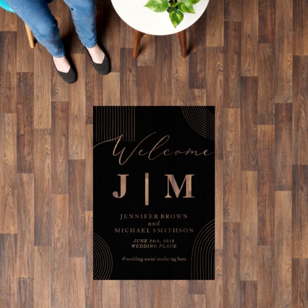 Black White Party Welcome Modern Geometric Wedding Floor Decals