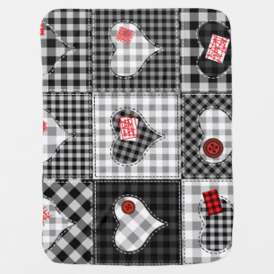 Black White Patchwork Hearts Seamless. Baby Blanket