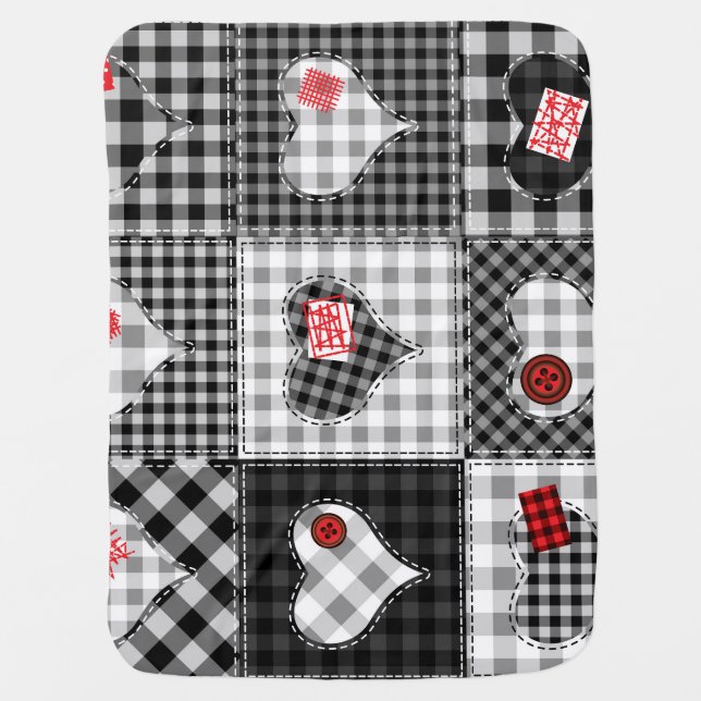 Black White Patchwork Hearts Seamless. Baby Blanket (Front)