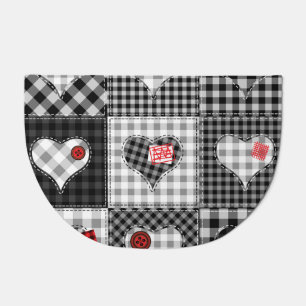Black White Patchwork Hearts Seamless. Doormat