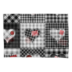 Black White Patchwork Hearts Seamless. Pillow Case