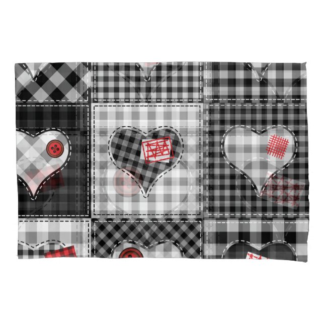 Black White Patchwork Hearts Seamless. Pillow Case (Front)