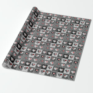 Black White Patchwork Hearts Seamless. Wrapping Paper