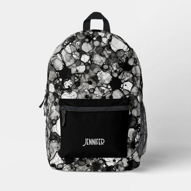 Black White Pattern Alcohol Ink Personalized Printed Backpack (Front)