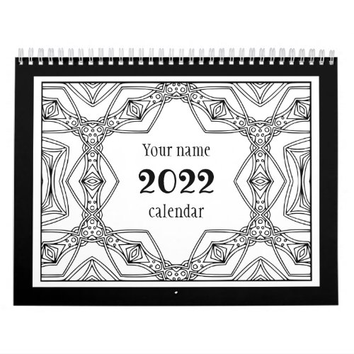 Black  White Pattern Coloring Book Calendar