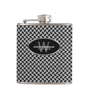 Black White Pattern Custom Name Hip Flask